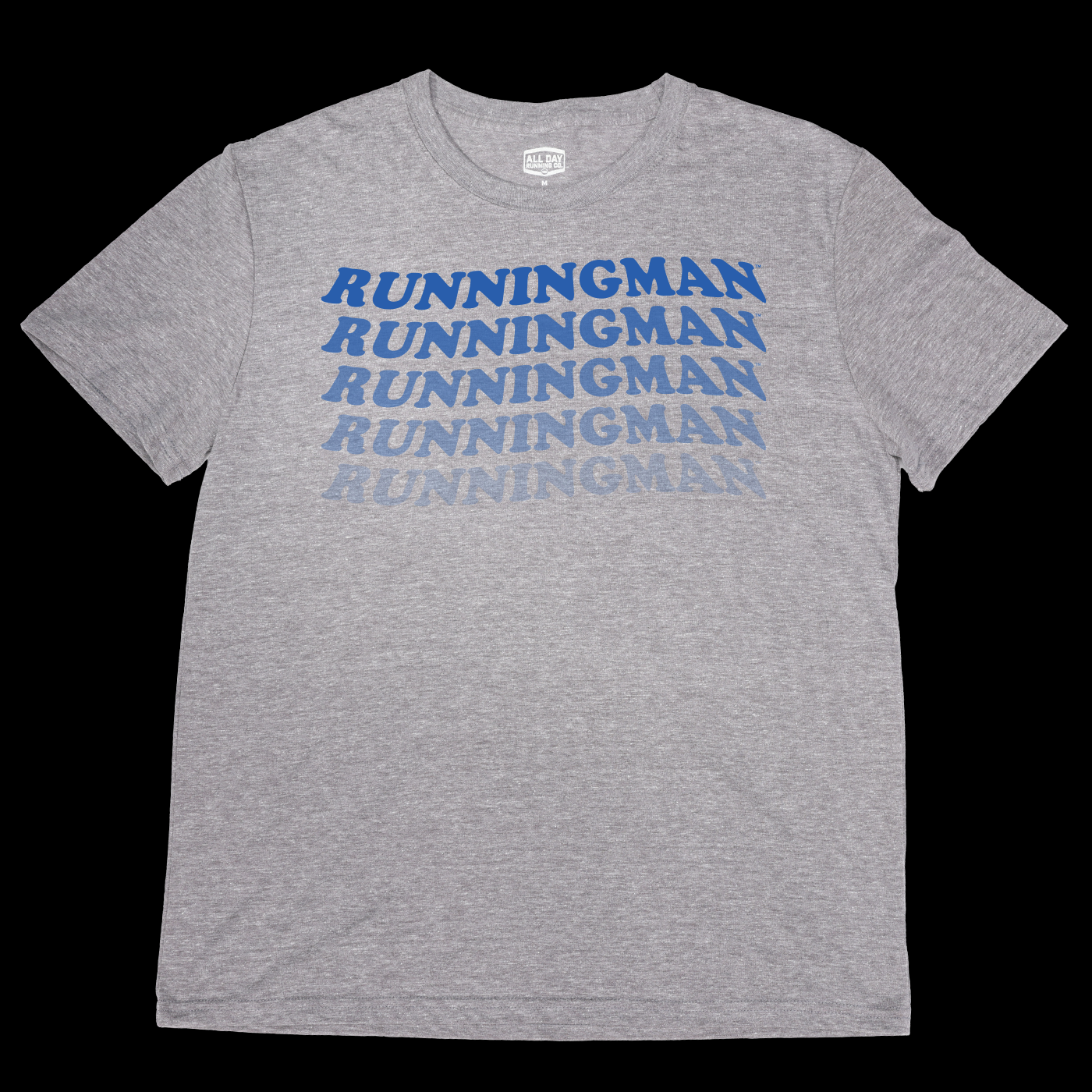 Runningman Stacked Blue on Grey Tee